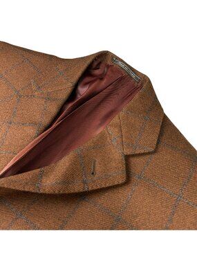 Lubiam Men's 100% Wool 3-Button Blazer Brown Windowpane Plaid • Italy • 42S